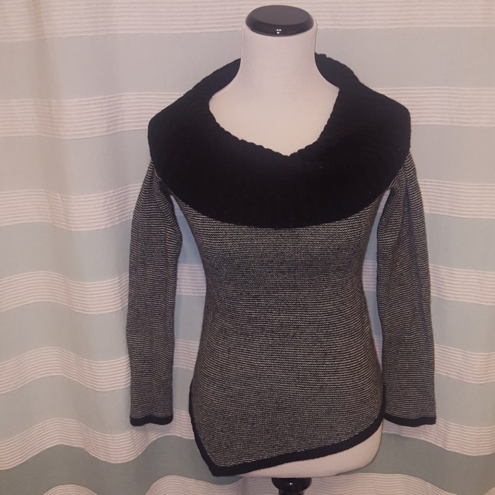 Asymmetrical sweater with cowl